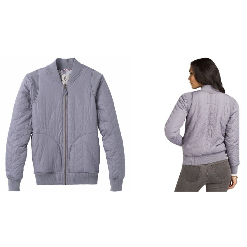 Prana Quilted Sherpa Lined Bomber Jacket Grey‎ Small Minimal Gorpcore Hiking